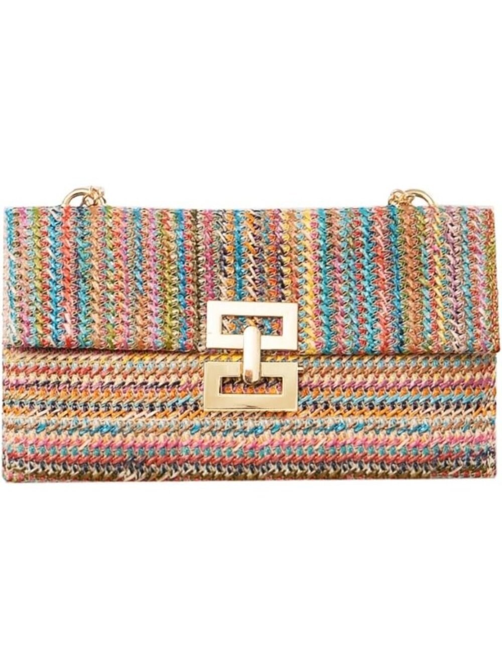 Women’s Rainbow Straw Woven Clutch Purse Crossbody Evening Wedding Handbag